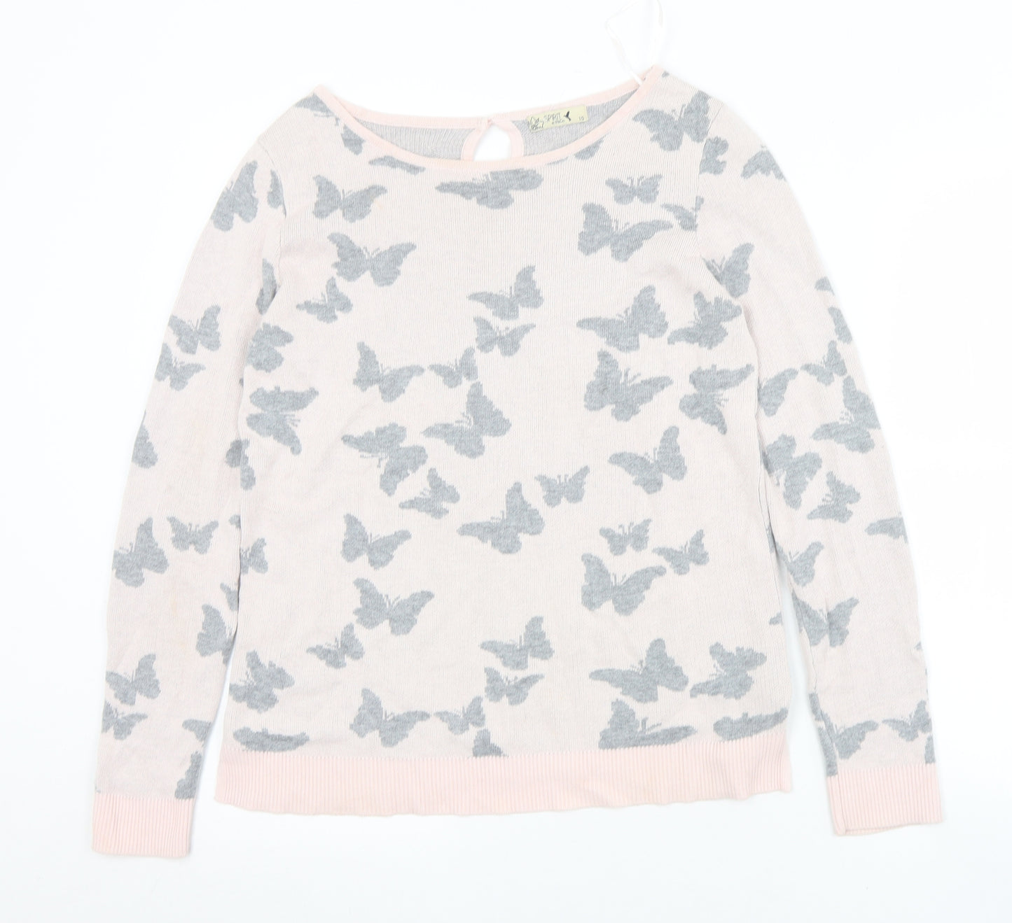 M&Co Womens Pink Boat Neck Geometric Viscose Pullover Jumper Size 10   - Butterflies