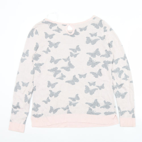 M&Co Womens Pink Boat Neck Geometric Viscose Pullover Jumper Size 10   - Butterflies