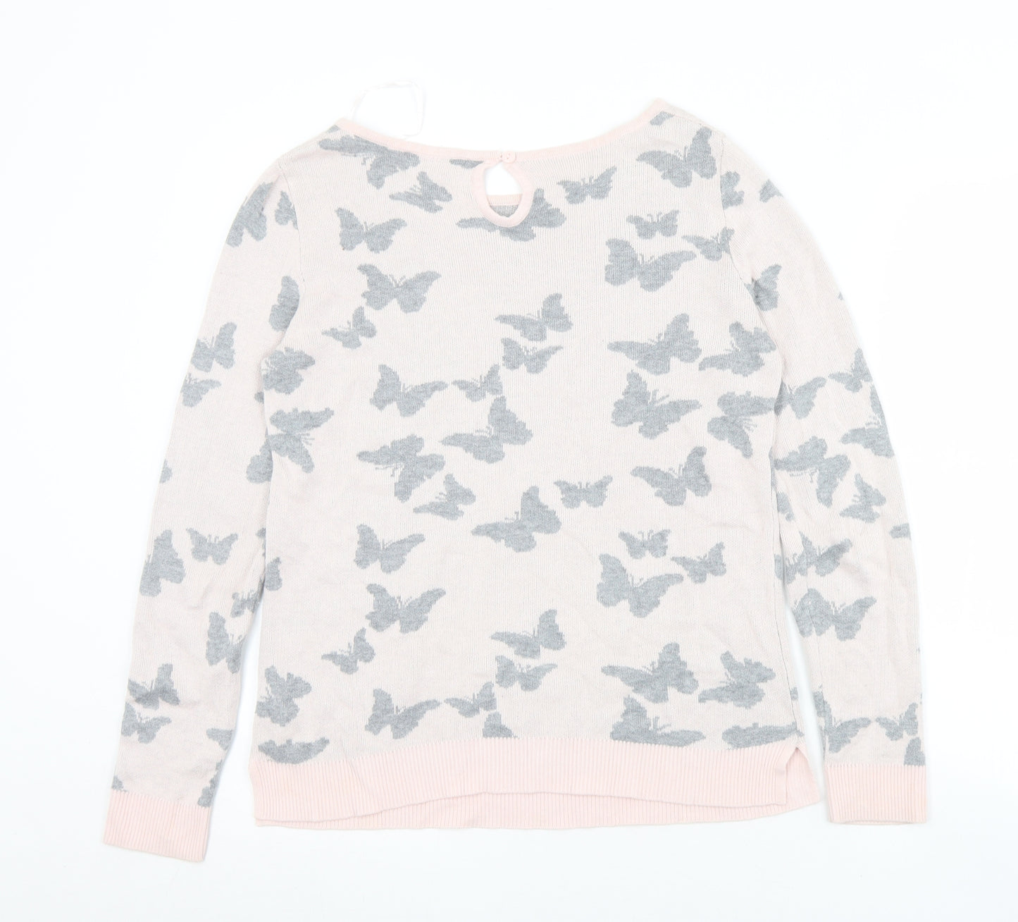 M&Co Womens Pink Boat Neck Geometric Viscose Pullover Jumper Size 10   - Butterflies
