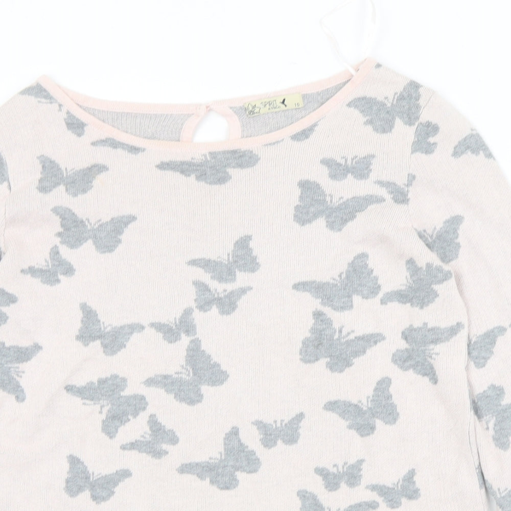 M&Co Womens Pink Boat Neck Geometric Viscose Pullover Jumper Size 10   - Butterflies