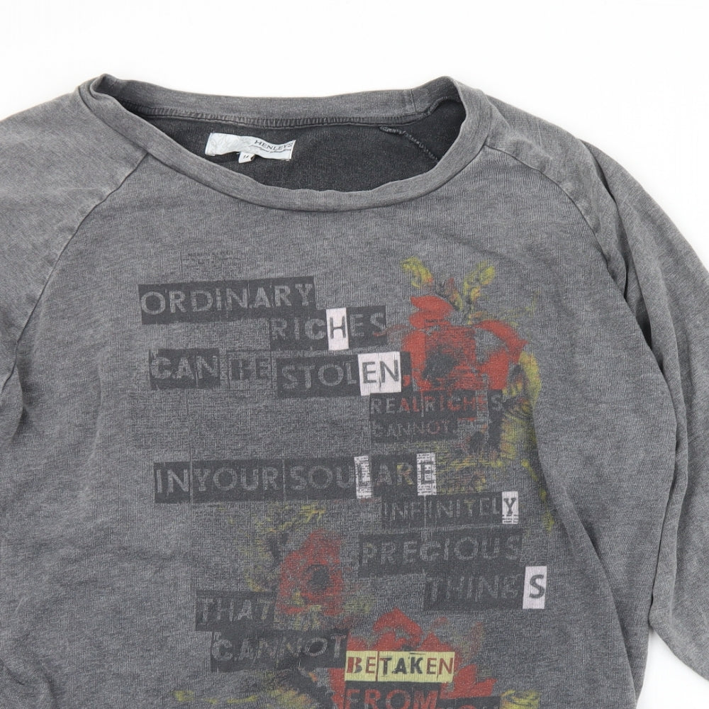 Henleys Womens Grey  Cotton Pullover Sweatshirt Size 14   - Slogan