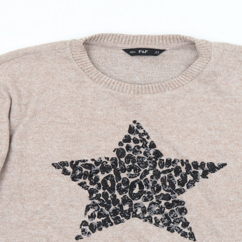 F&F Womens Pink Crew Neck Animal Print Polyester Pullover Jumper Size 18   - Star