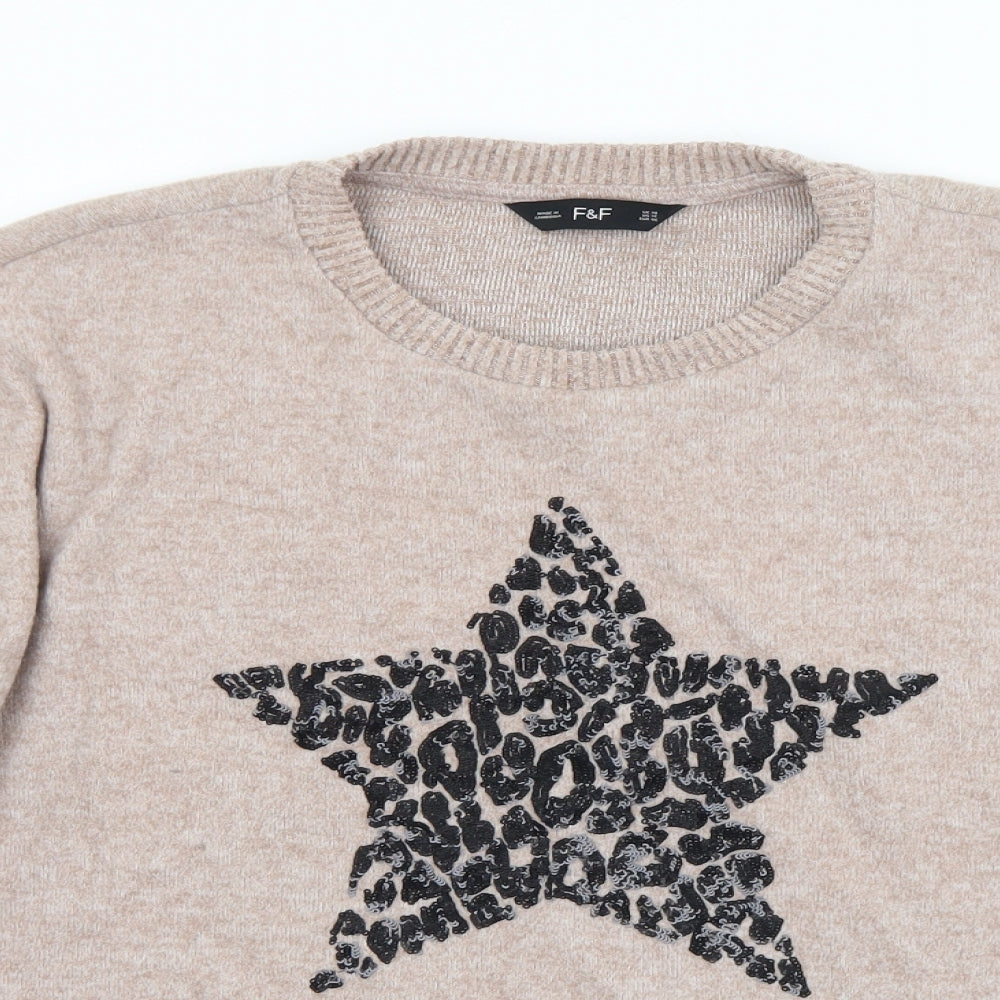F&F Womens Pink Crew Neck Animal Print Polyester Pullover Jumper Size 18   - Star