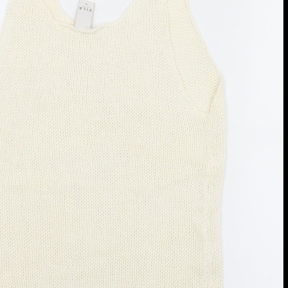 VILA Womens White Round Neck  Acrylic Vest Jumper Size M