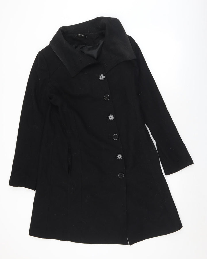 Fashion ELLE Womens Black   Pea Coat Coat Size L  Button