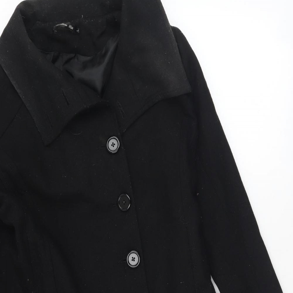 Fashion ELLE Womens Black   Pea Coat Coat Size L  Button