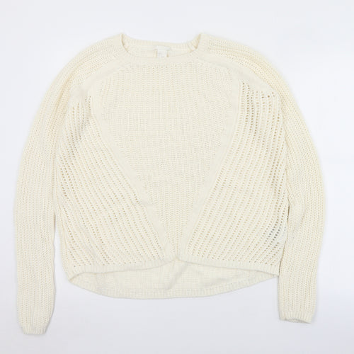 H&M Womens Ivory Crew Neck  Acrylic Pullover Jumper Size S