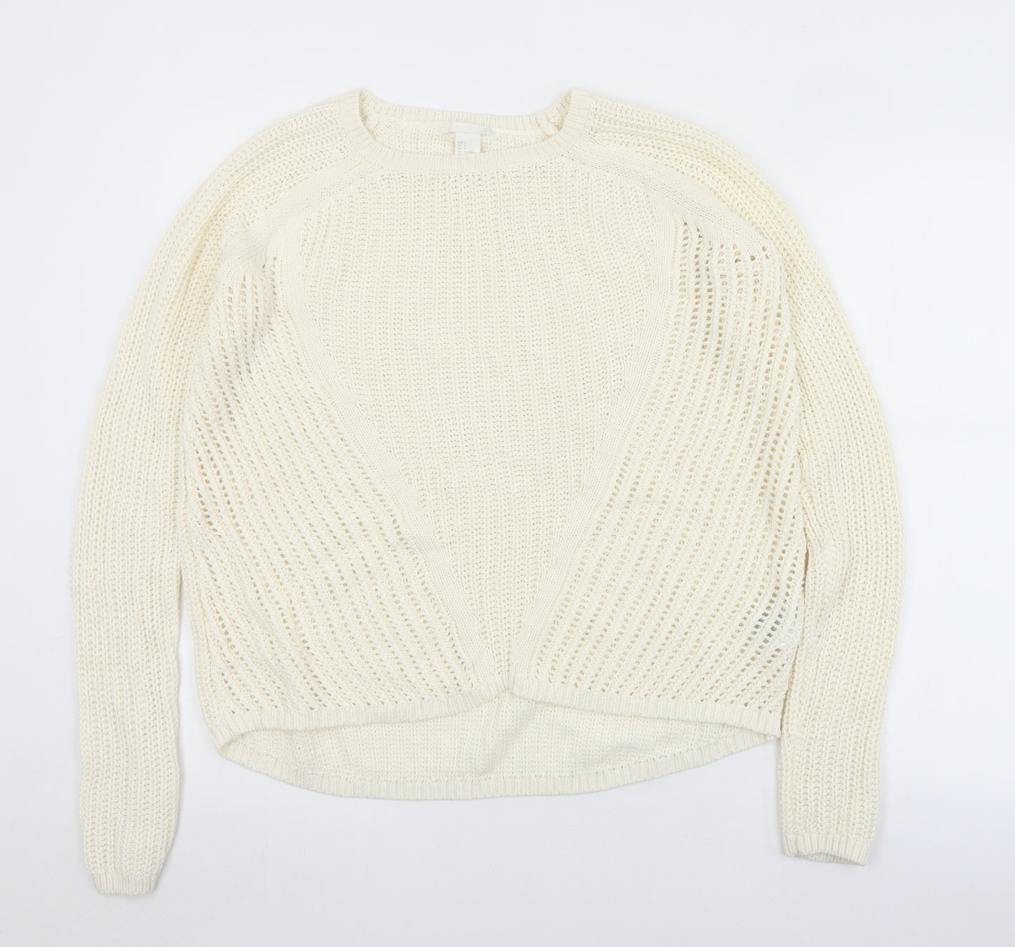 H&M Womens Ivory Crew Neck  Acrylic Pullover Jumper Size S