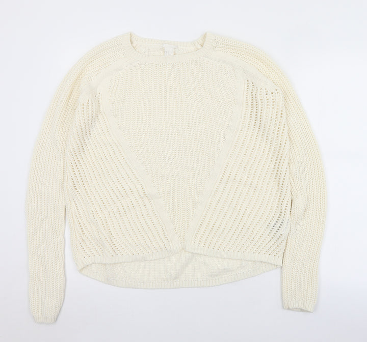 H&M Womens Ivory Crew Neck  Acrylic Pullover Jumper Size S