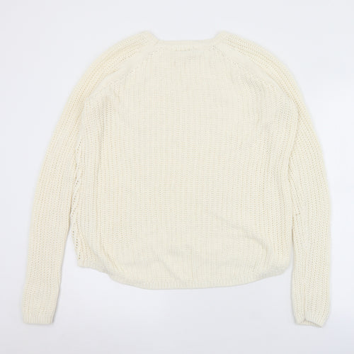 H&M Womens Ivory Crew Neck  Acrylic Pullover Jumper Size S