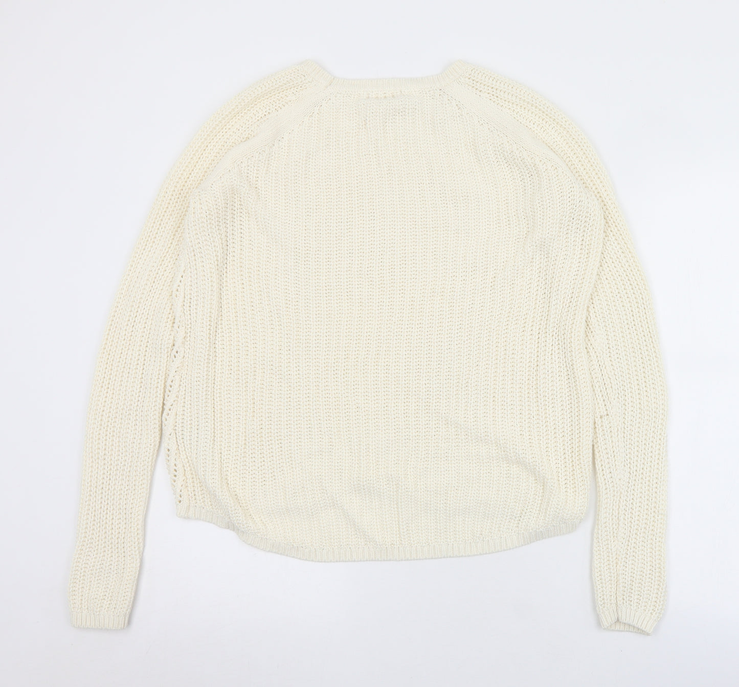 H&M Womens Ivory Crew Neck  Acrylic Pullover Jumper Size S
