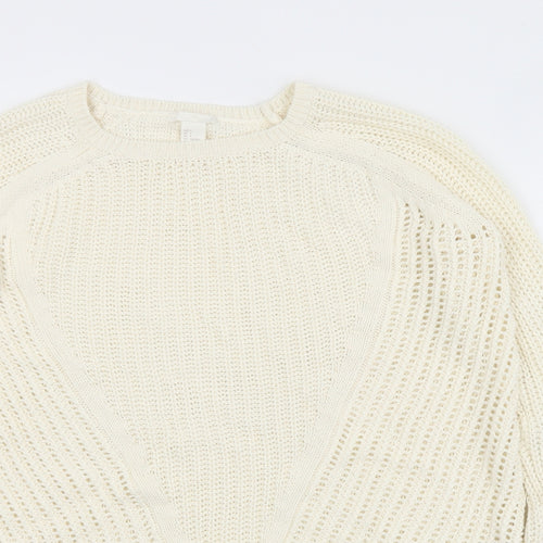 H&M Womens Ivory Crew Neck  Acrylic Pullover Jumper Size S