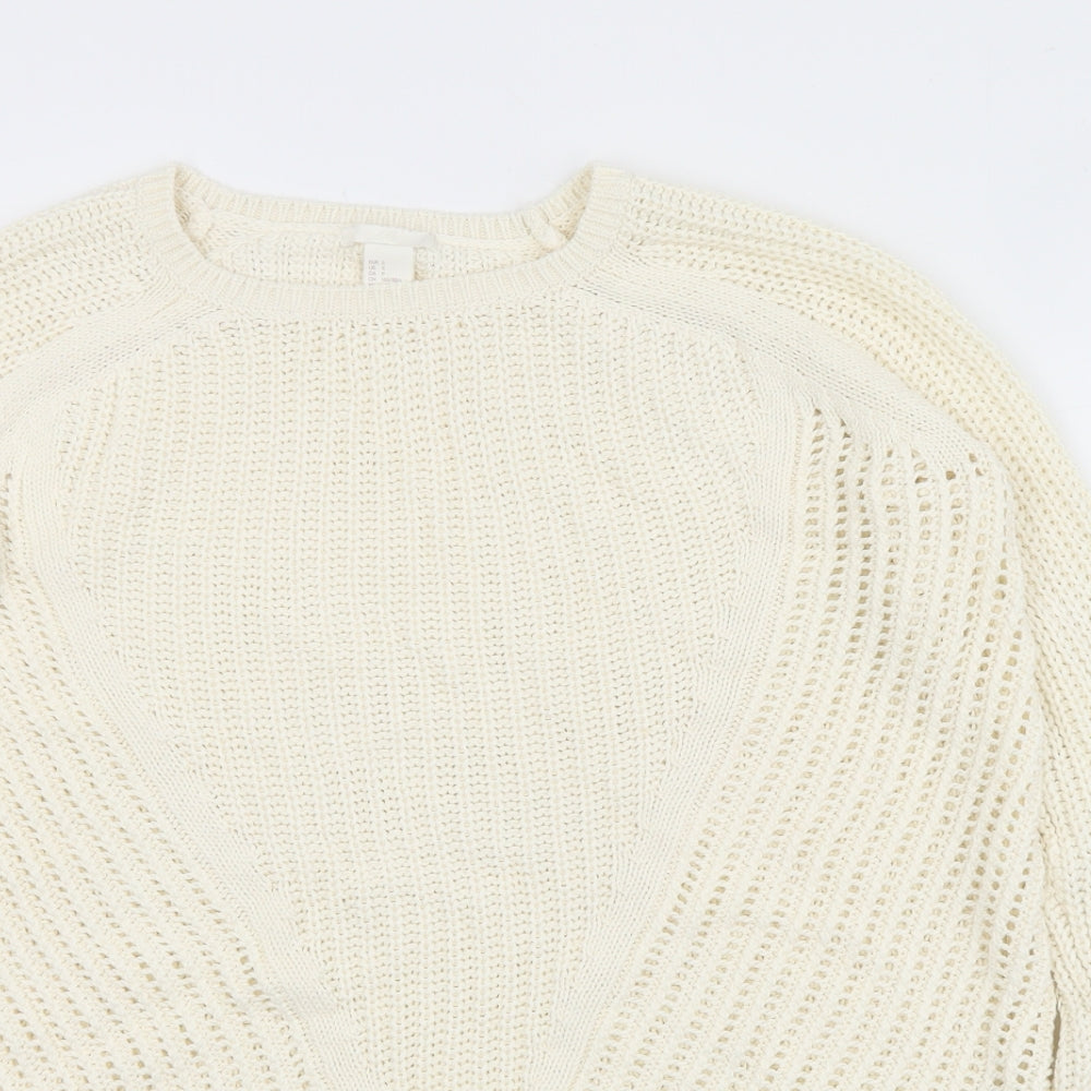 H&M Womens Ivory Crew Neck  Acrylic Pullover Jumper Size S