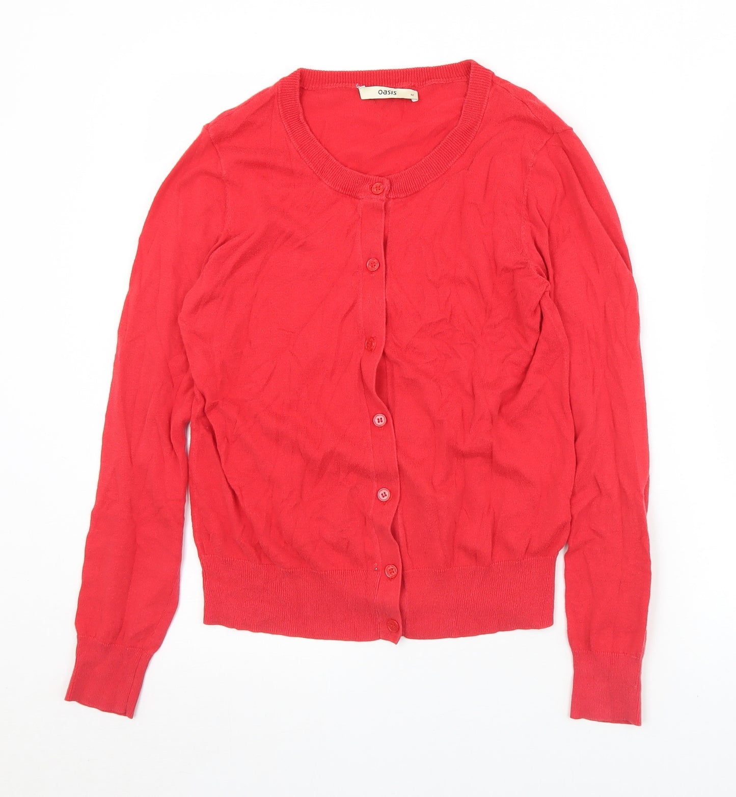 Oasis Womens Red Crew Neck  Cotton Cardigan Jumper Size M