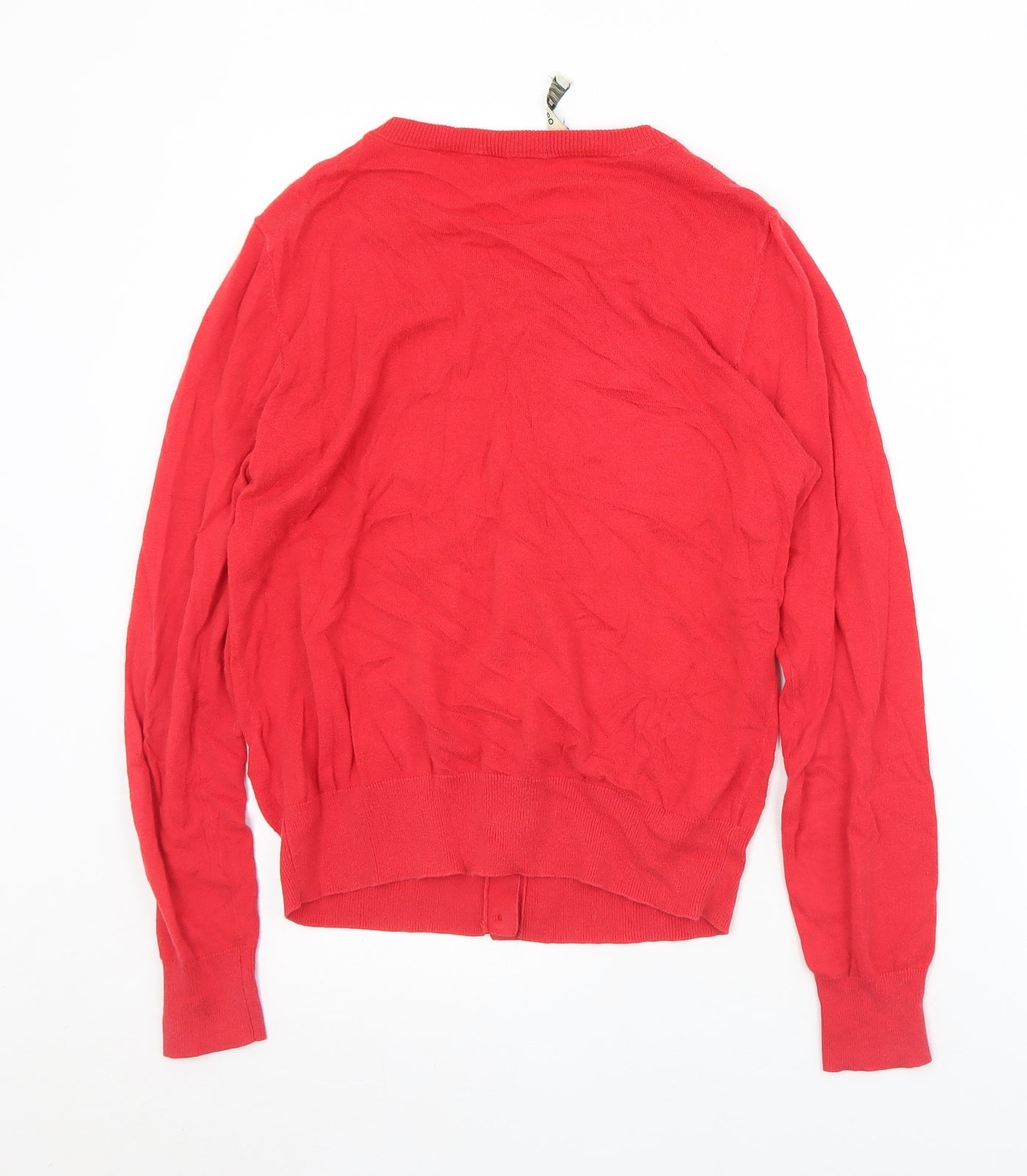Oasis Womens Red Crew Neck  Cotton Cardigan Jumper Size M