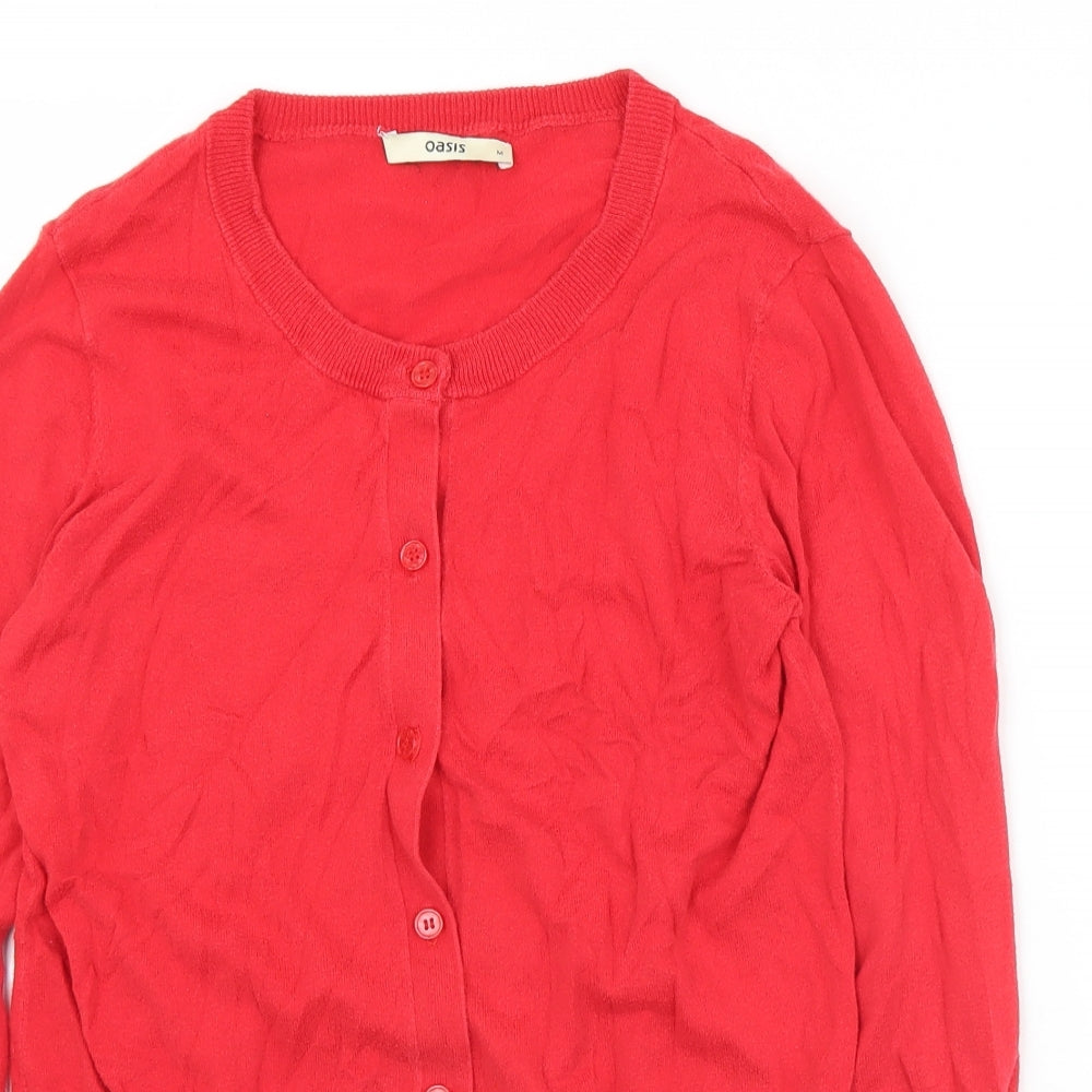 Oasis Womens Red Crew Neck  Cotton Cardigan Jumper Size M