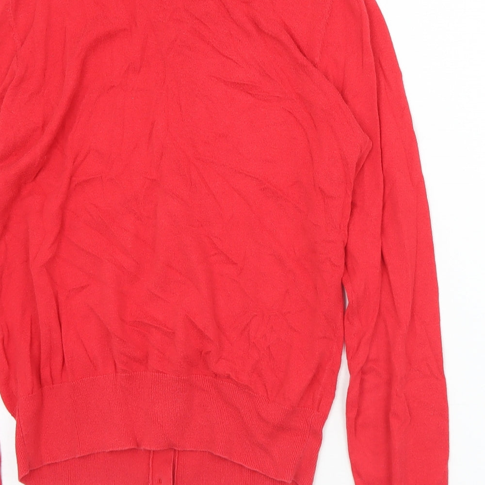 Oasis Womens Red Crew Neck  Cotton Cardigan Jumper Size M