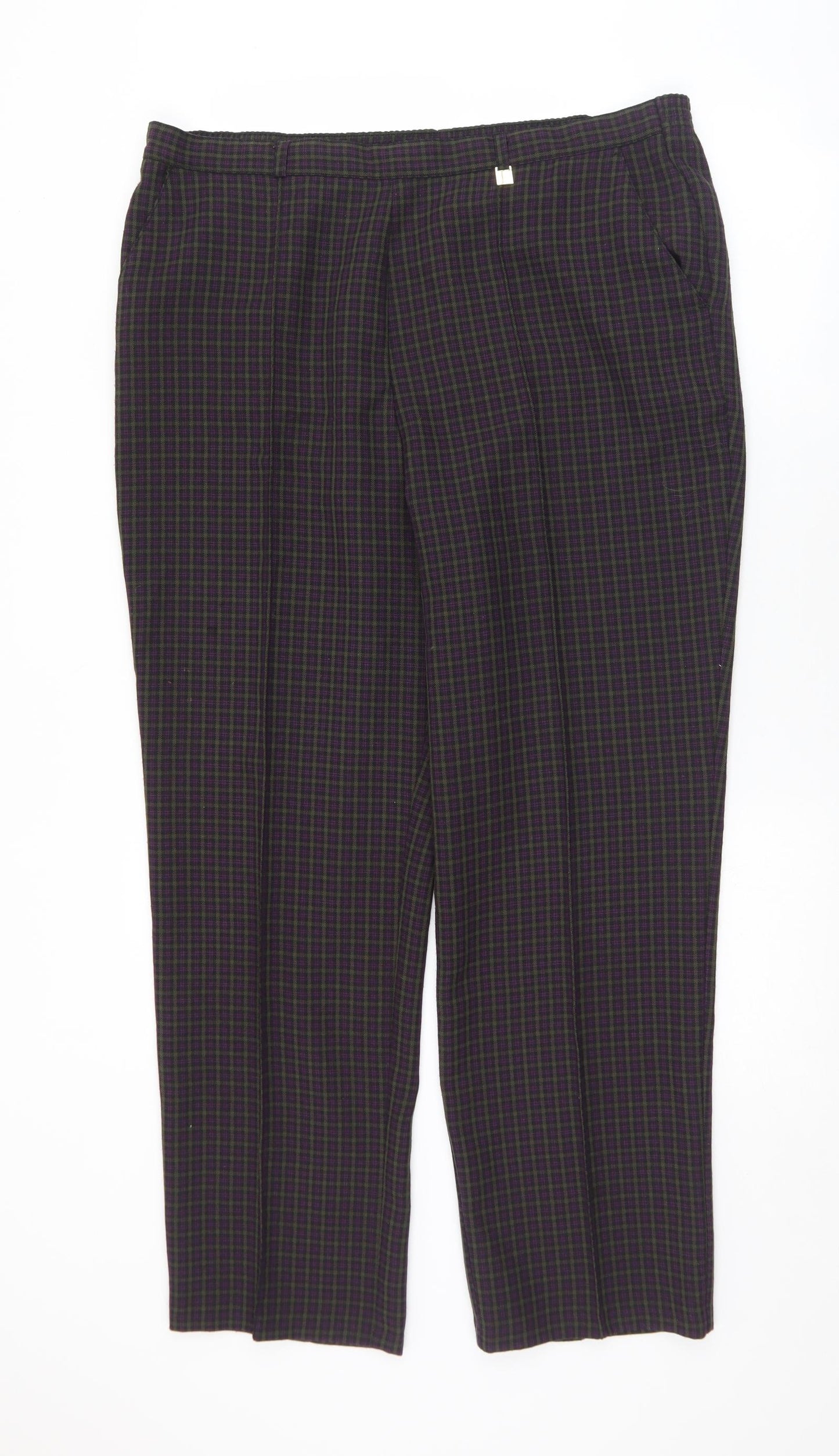 Marks and Spencer Womens Purple Check Polyester Dress Pants Trousers Size 16 L29 in Regular