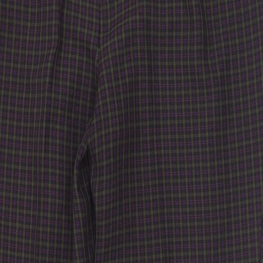 Marks and Spencer Womens Purple Check Polyester Dress Pants Trousers Size 16 L29 in Regular