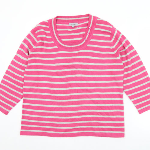 Ann Marie Mens Pink Round Neck Striped Acrylic Pullover Jumper Size XL