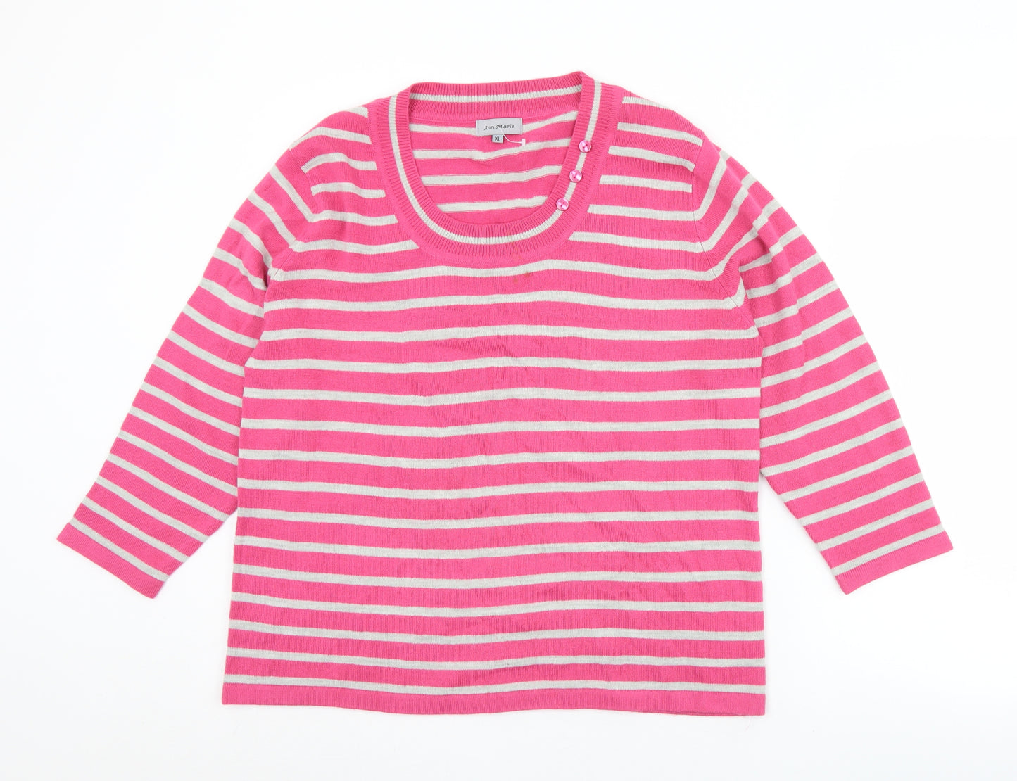 Ann Marie Mens Pink Round Neck Striped Acrylic Pullover Jumper Size XL