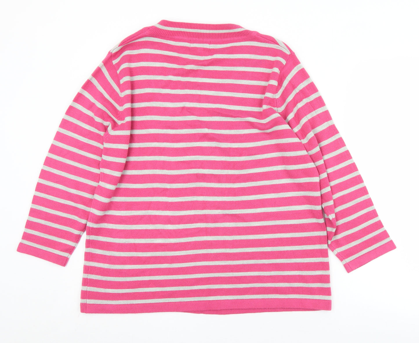 Ann Marie Mens Pink Round Neck Striped Acrylic Pullover Jumper Size XL