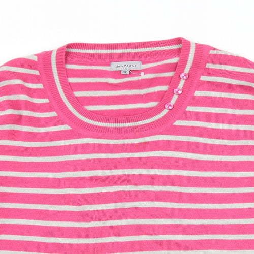 Ann Marie Mens Pink Round Neck Striped Acrylic Pullover Jumper Size XL