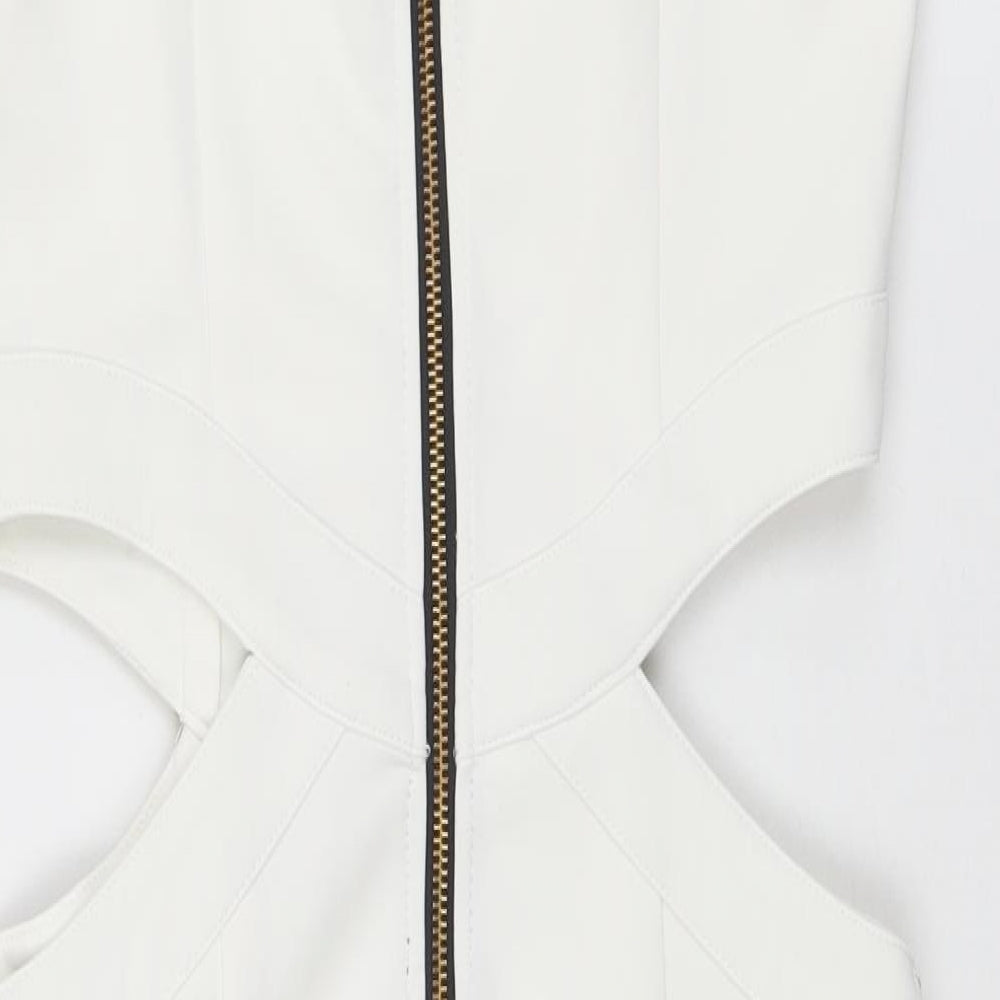 Missguided Womens White  Polyester Pencil Dress  Size 12  Round Neck Zip