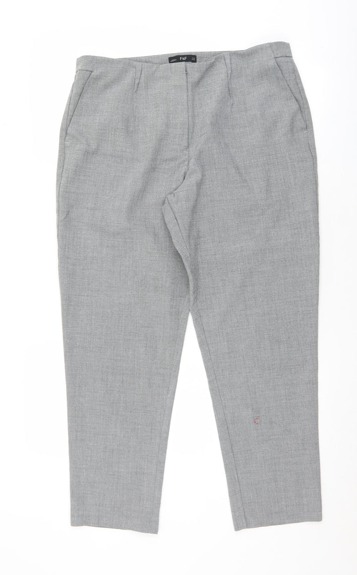 F&F Womens Grey Polyester Dress Pants Trousers Size 14 L27 in Regular Zip
