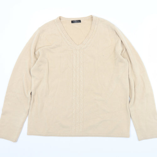 BM Womens Beige V-Neck  Acrylic Pullover Jumper Size M