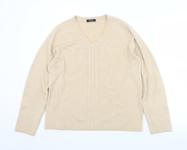 BM Womens Beige V-Neck Acrylic Pullover Jumper Size M
