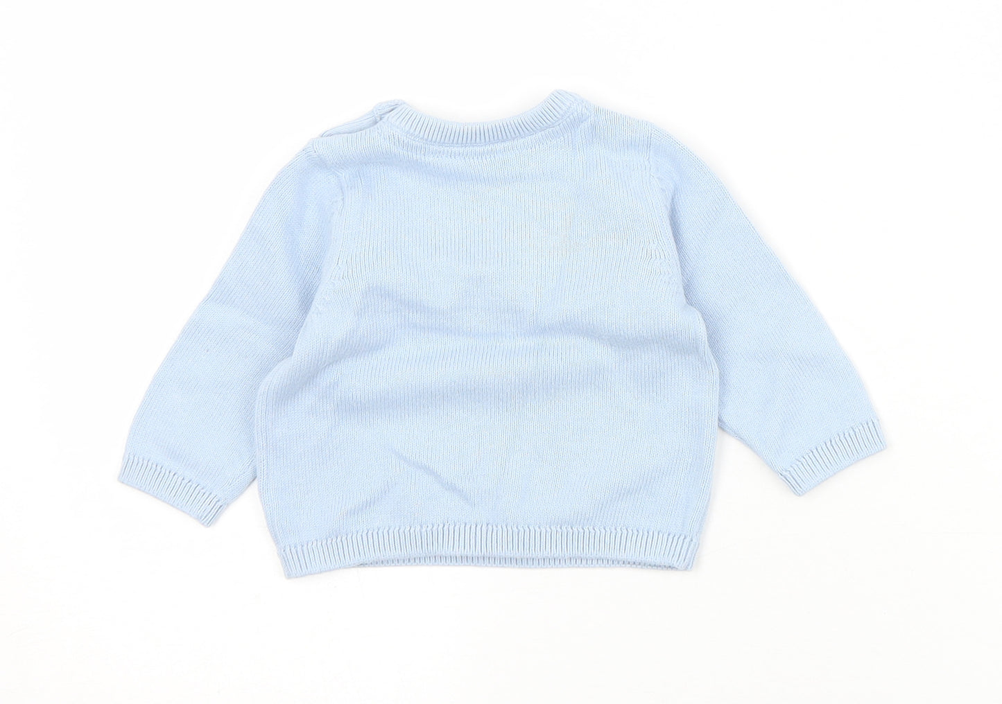 Mothercare Boys Blue  Cotton Pullover Jumper Size 0-3 Months  Button - 0-1 Months