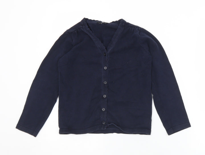 F&F Girls Blue V-Neck Acrylic Cardigan Jumper Size 8-9 Years Button