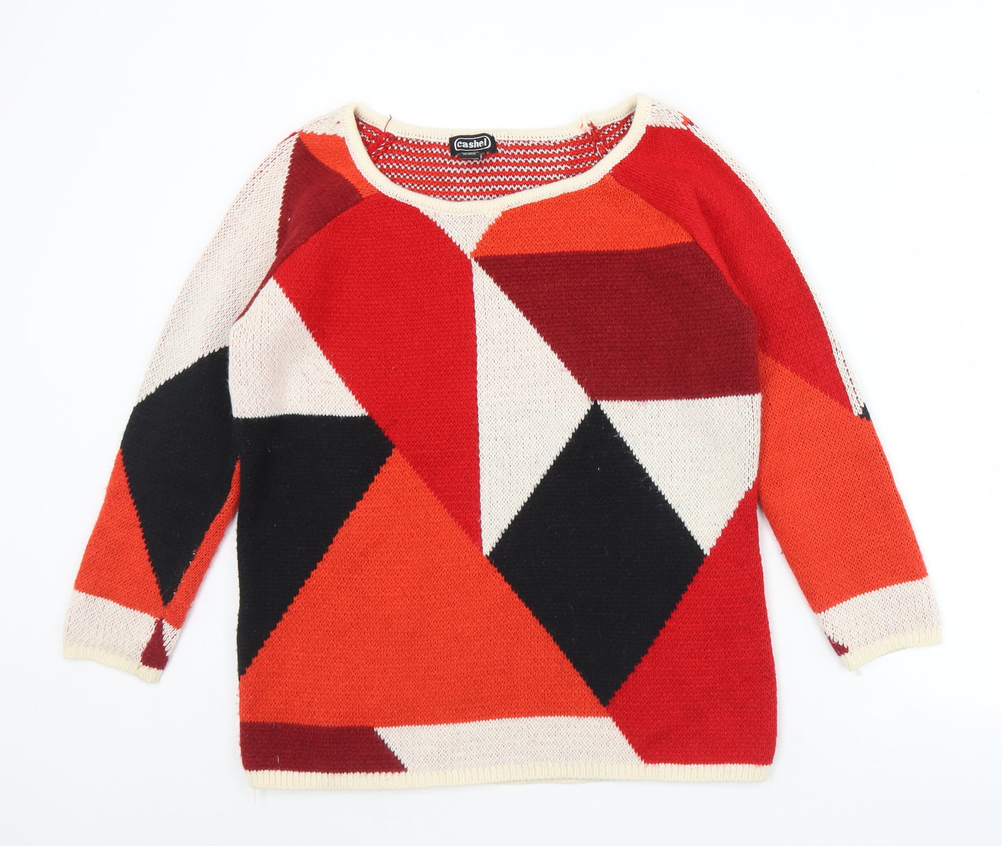 Cashel Womens Red Round Neck Geometric Acrylic Pullover Jumper Size M