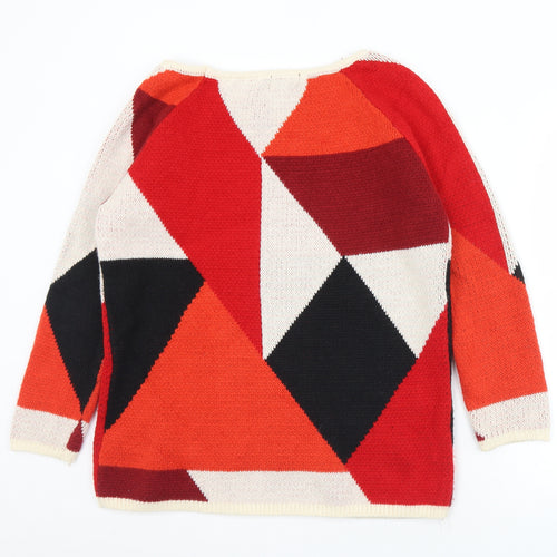 Cashel Womens Red Round Neck Geometric Acrylic Pullover Jumper Size M
