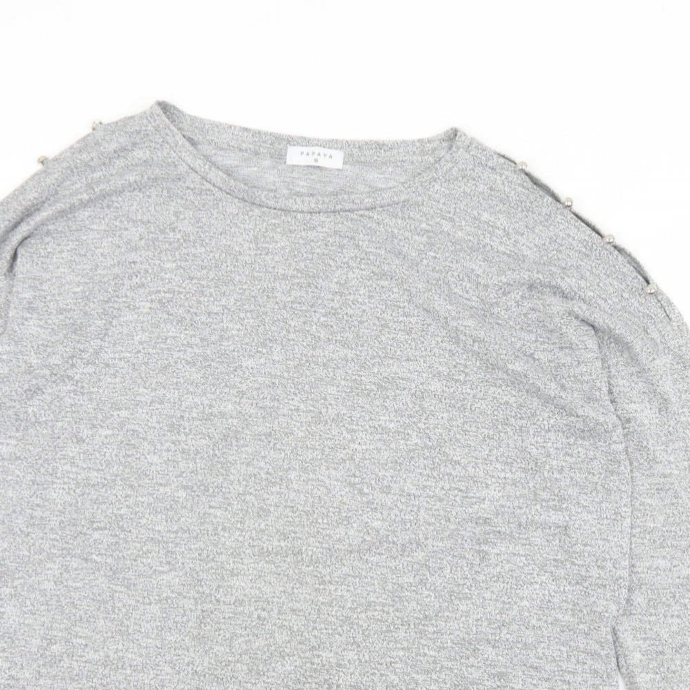 Papaya Womens Grey Round Neck  Viscose Pullover Jumper Size 16