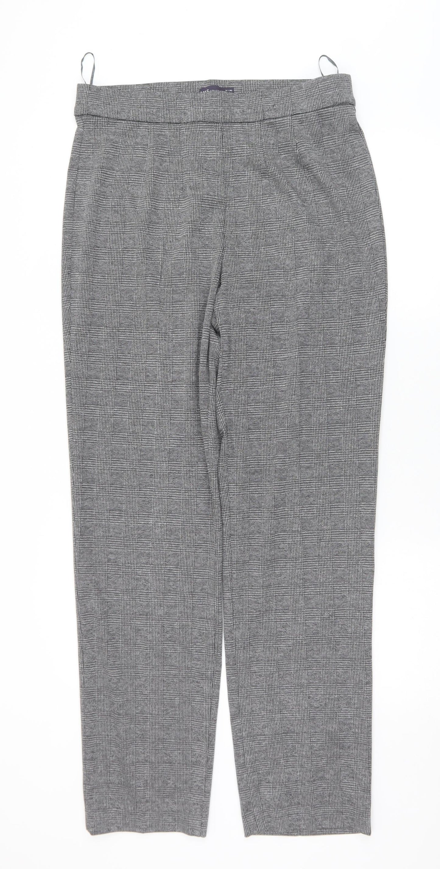 Marks and Spencer Womens Grey Check Polyester Dress Pants Trousers Size 14 L33 in Regular