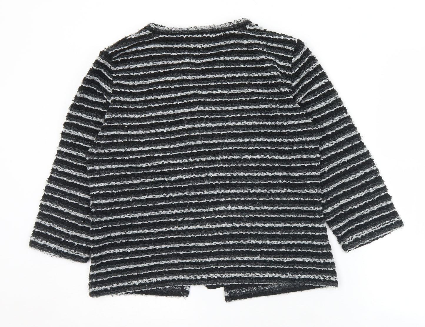 Marks and Spencer Womens Black Round Neck Striped Acrylic Cardigan Jumper Size 16