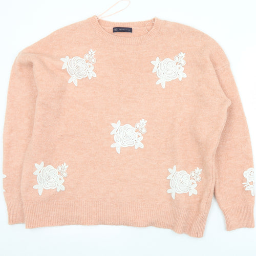 Marks and Spencer Womens Pink Crew Neck Floral Acrylic Pullover Jumper Size L