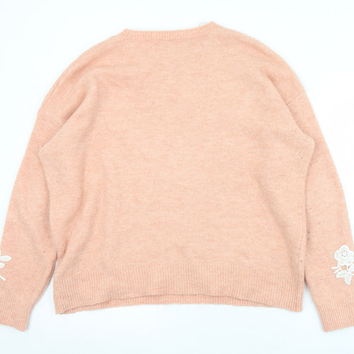 Marks and Spencer Womens Pink Crew Neck Floral Acrylic Pullover Jumper Size L