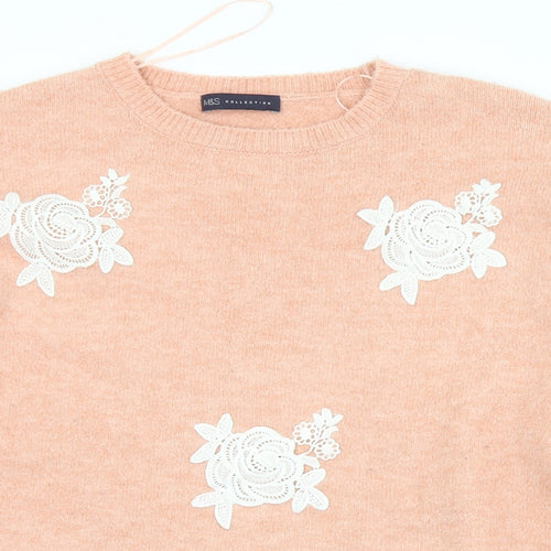 Marks and Spencer Womens Pink Crew Neck Floral Acrylic Pullover Jumper Size L