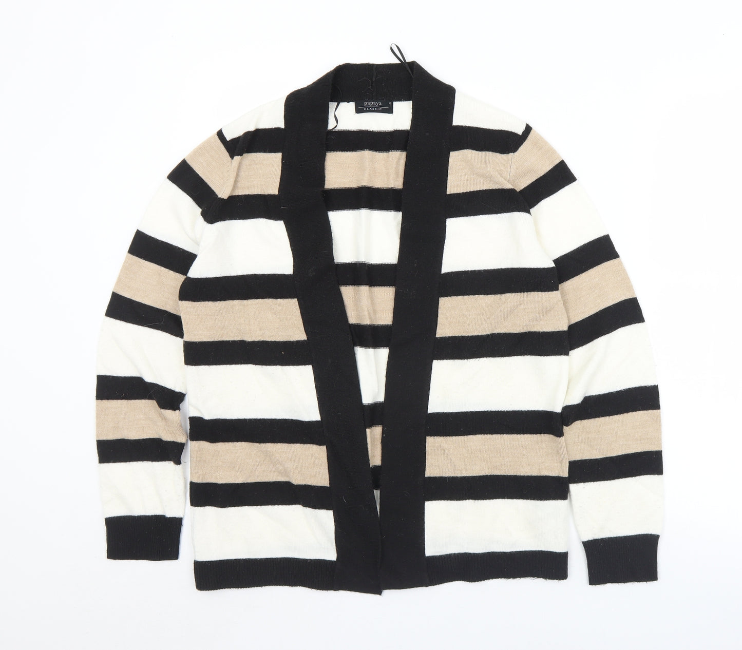 Papaya Womens Multicoloured Collared Striped Acrylic Cardigan Jumper Size 12