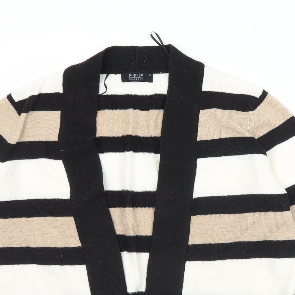 Papaya Womens Multicoloured Collared Striped Acrylic Cardigan Jumper Size 12