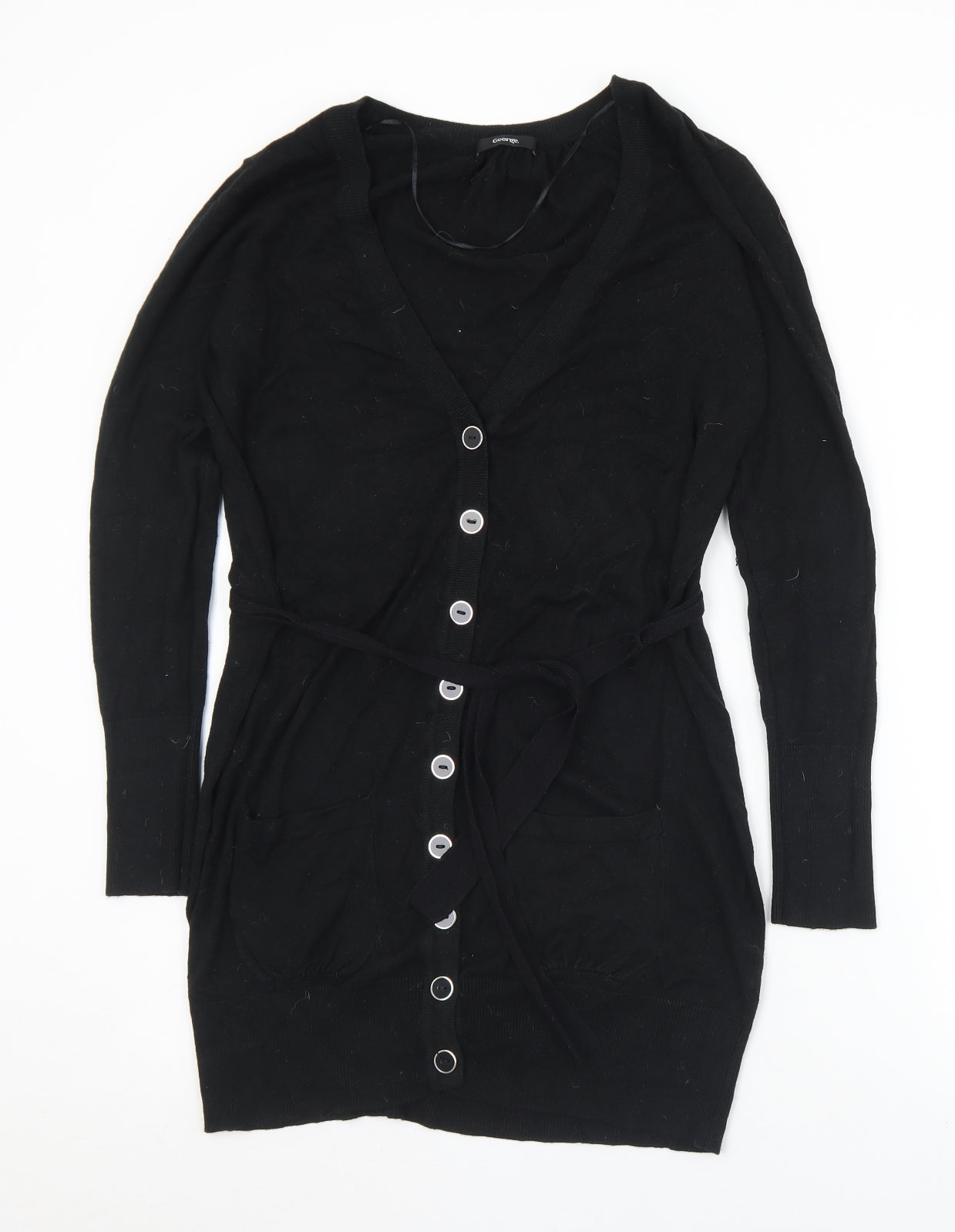 George Womens Black V-Neck  Viscose Cardigan Jumper Size 16