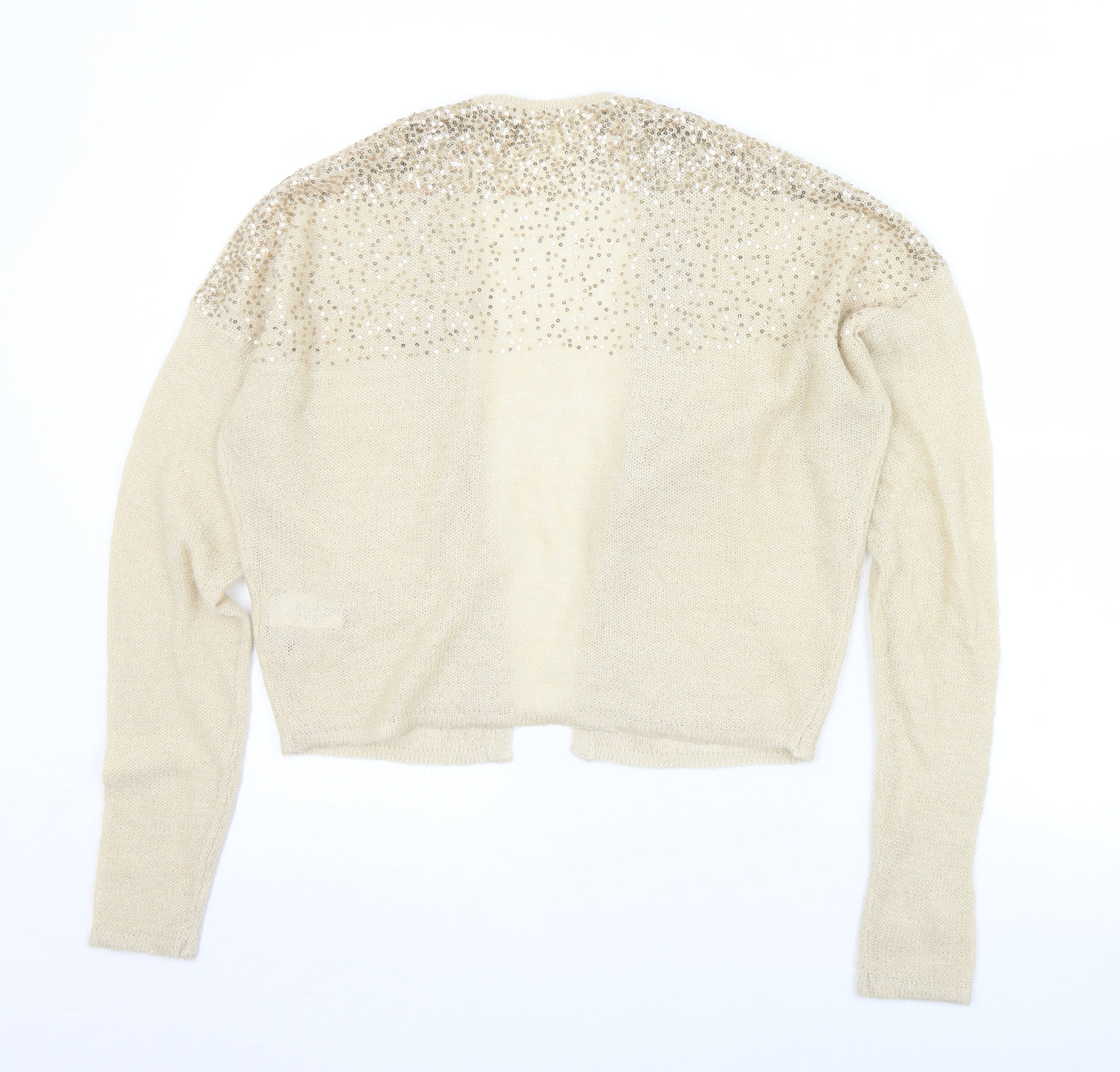 NEXT Womens Beige Collared  Acrylic Cardigan Jumper Size 14   - Sequin detail