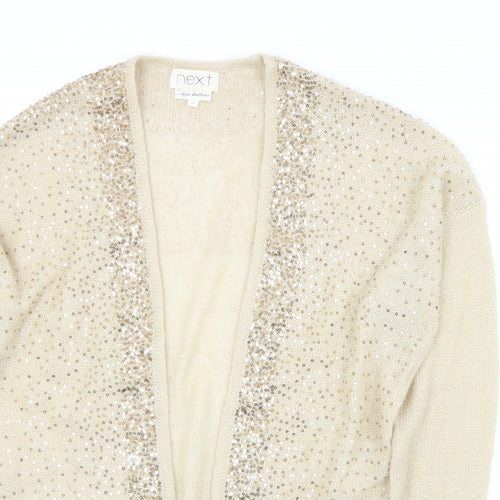 NEXT Womens Beige Collared  Acrylic Cardigan Jumper Size 14   - Sequin detail