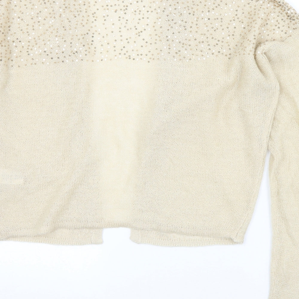 NEXT Womens Beige Collared  Acrylic Cardigan Jumper Size 14   - Sequin detail