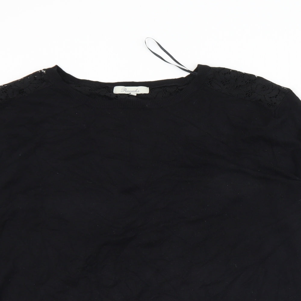 Peacocks Womens Black Crew Neck  Viscose Pullover Jumper Size 20