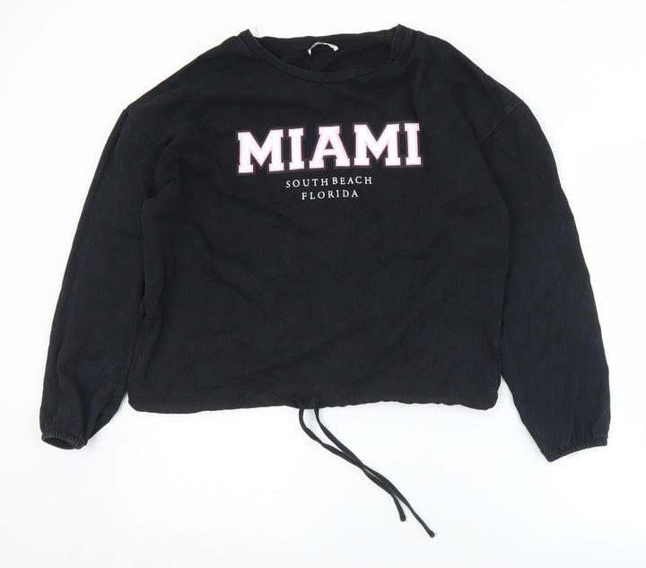Pep & Co Womens Black Cotton Pullover Sweatshirt Size 12 - Miami 12-14