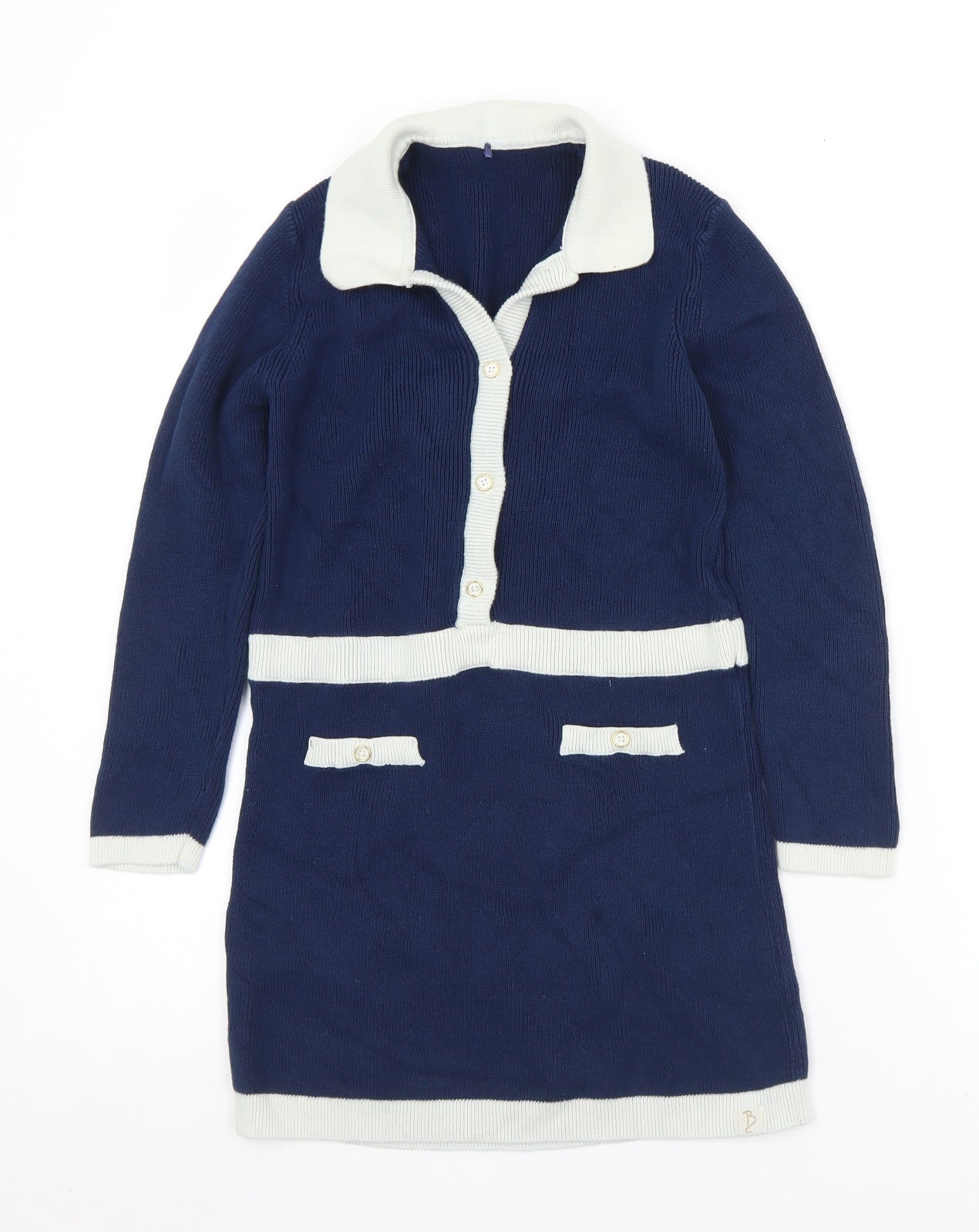 Billie Faiers Girls Blue  Cotton Jumper Dress  Size 7-8 Years  Collared Button